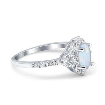 Oval Engagement Ring Accent Vintage Lab Created White Opal 925 Sterling Silver
